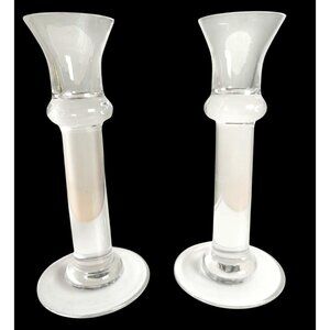 Crate & Barrel Brighton Clear Glass Candle Holders Set of Two READ